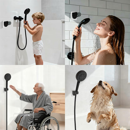 Hibbent Shower Head Holder, Strong Adhesive, Waterproof, Height Adjustable, Wall Mount, No Drilling, Matte Black