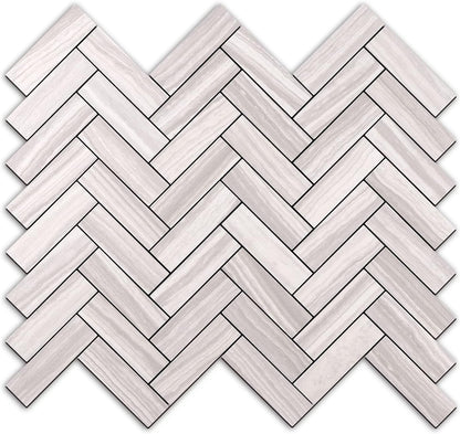 STICKGOO 10 Sheets Herringbone Peel and Stick Backsplash, Stick on Aluminum Composite PVC Kitchen Backsplash, Marble White Mixed Light Grey Look Self Adhesive Wall Tiles