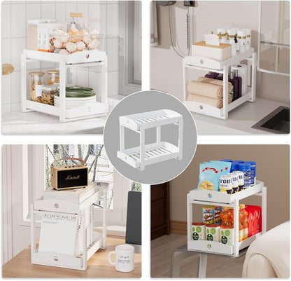 APRTAT 2 Pack Under Sink Organizer, Bamboo Wooden 2-Tier Pull-Out Storage with Sliding Drawers for Kitchen and Bathroom Cabinets, Easy Installation (Natural)