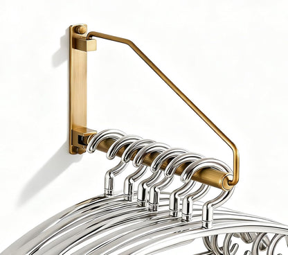 NEWRAIN Folding Wall Mounted Clothes Hanger Rack Clothes Hook Solid Brass with Swing Arm Holder Clothing Hanging System Closet Storage Organizer Heavy Duty Drying Rack Wall Mount,Brushed Gold
