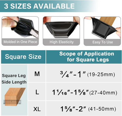 Ansible 24 Pcs Chair Leg Floor Protectors Square, Silicone Felt Furniture Leg Pads Caps Covers for Hardwood Floors (Fit:1-1/16" to 1-5/8")
