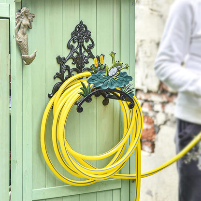 Sungmor Cast Iron Heavy Duty Garden Hose Holder - Decorative Hand-Painted Sunflower Wall Mounted Water Hose Hanger - Wall Decoration Hanging Hose Rack - Hose Reel Storage Butler - Metal Hose Stand
