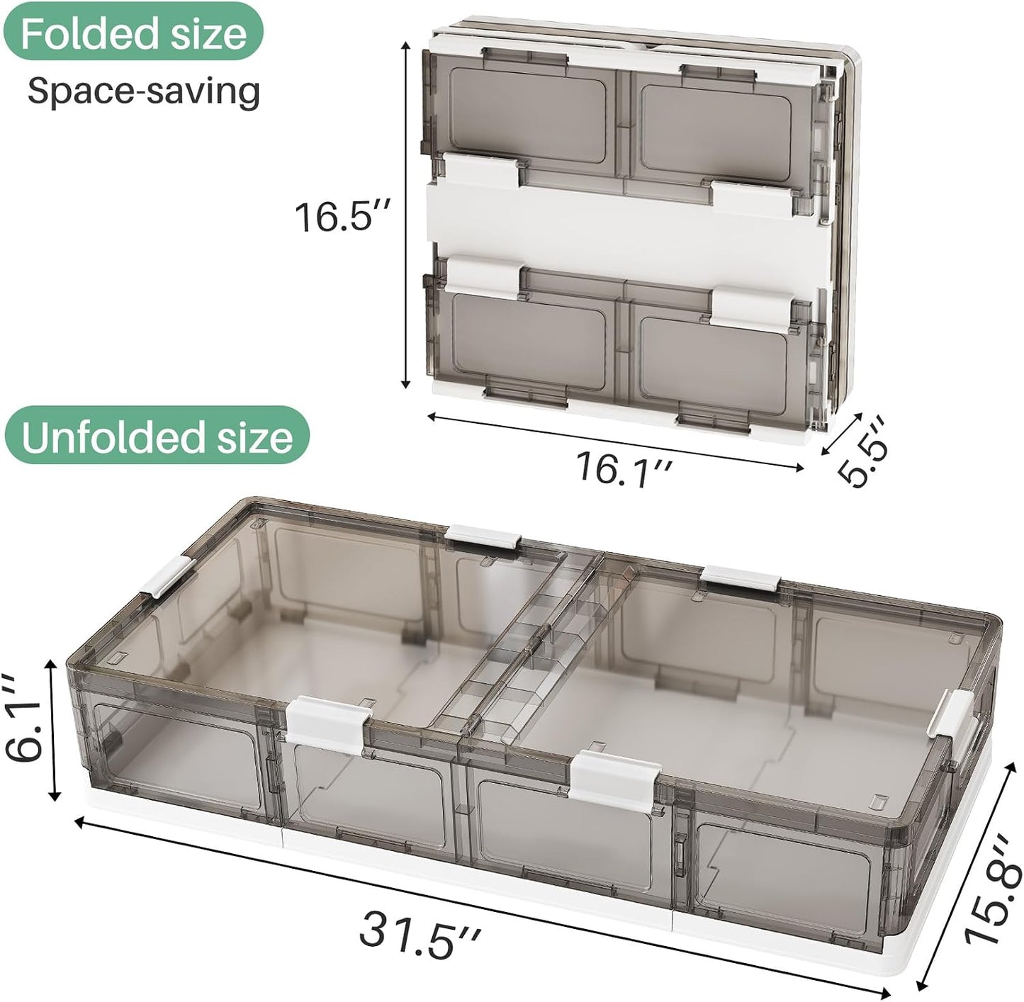 Kitstorack Clear Plastic Under Bed Storage Containers Bins with Lids and 8 Pre-installed Wheels,37.8 Qt, Rolling Foldable Flat Under Bed Organizer Boxes for Clothes Shoes Clothing Bedroom