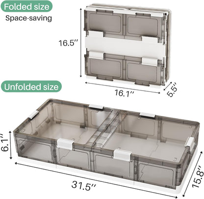 Kitstorack Clear Plastic Under Bed Storage Containers Bins with Lids and 8 Pre-installed Wheels,37.8 Qt, Rolling Foldable Flat Under Bed Organizer Boxes for Clothes Shoes Clothing Bedroom