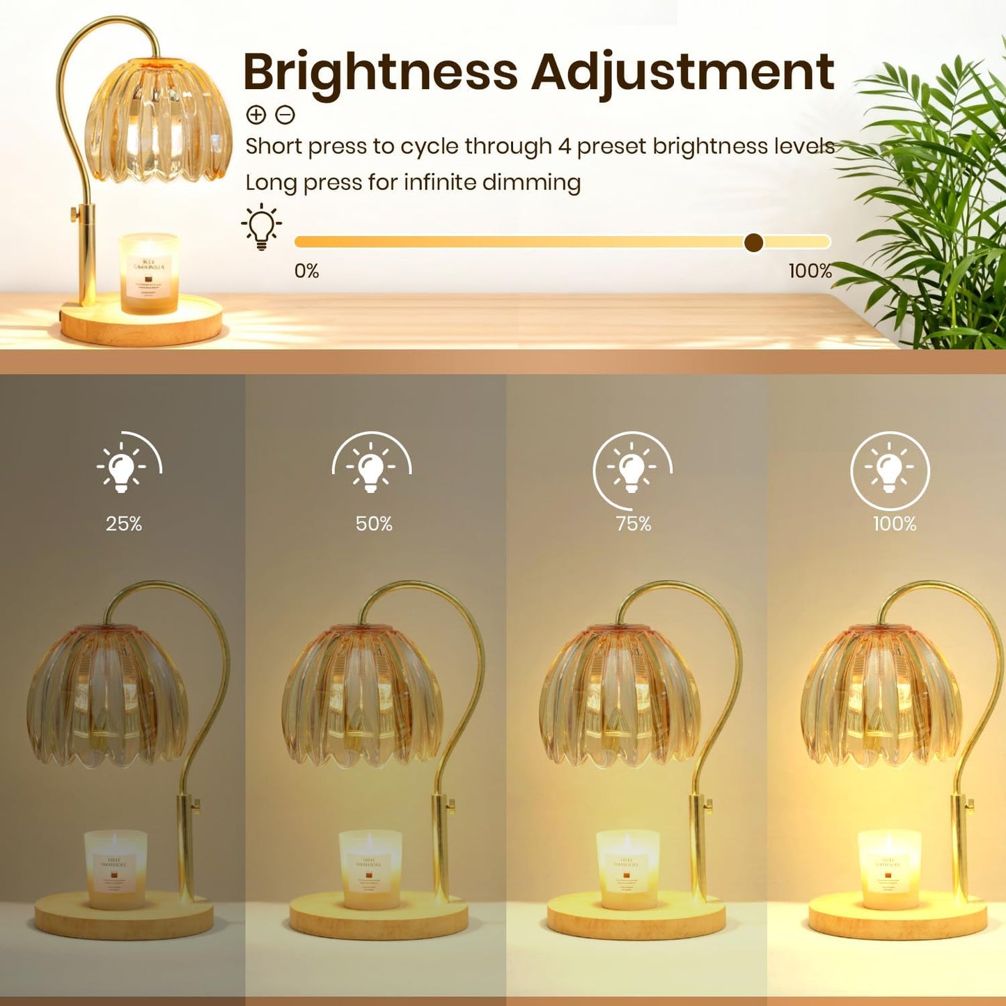 Candle Warmer Lamp with Timer & Dimmer, Electric Candle Lamp Warmer with 2 Bulbs for Scented Candle, Home Decor Gift for Her, Mother’s Day Gift (Milk Tea)