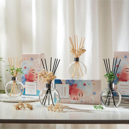 Flower Reed Diffuser Set 5.07oz Satin Rose Scent Diffuser with Sticks Home Fragrance Reed Diffuser for Bathroom Shelf Decor