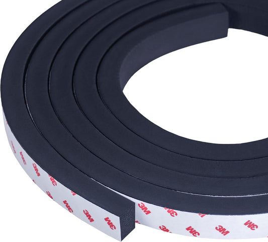 Neoprene Waterproof Rubber Foam 1/2” (w) x 1/4” (h) x 24 feet Long Weather Stripping Door Seal Insulation Shock-Absorbing 3M Self-Adhesive Tape for Door Frames, Windows – Black, 1 Continuous Roll