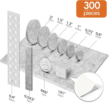 Furniture Pads 300 Pack Premium Furniture Felt Pads (Beige), Huge Quantity Self Adhesive Anti Scratch Floor Protector for Furniture Legs Hardwood with 60 Cabinet Door Bumpers