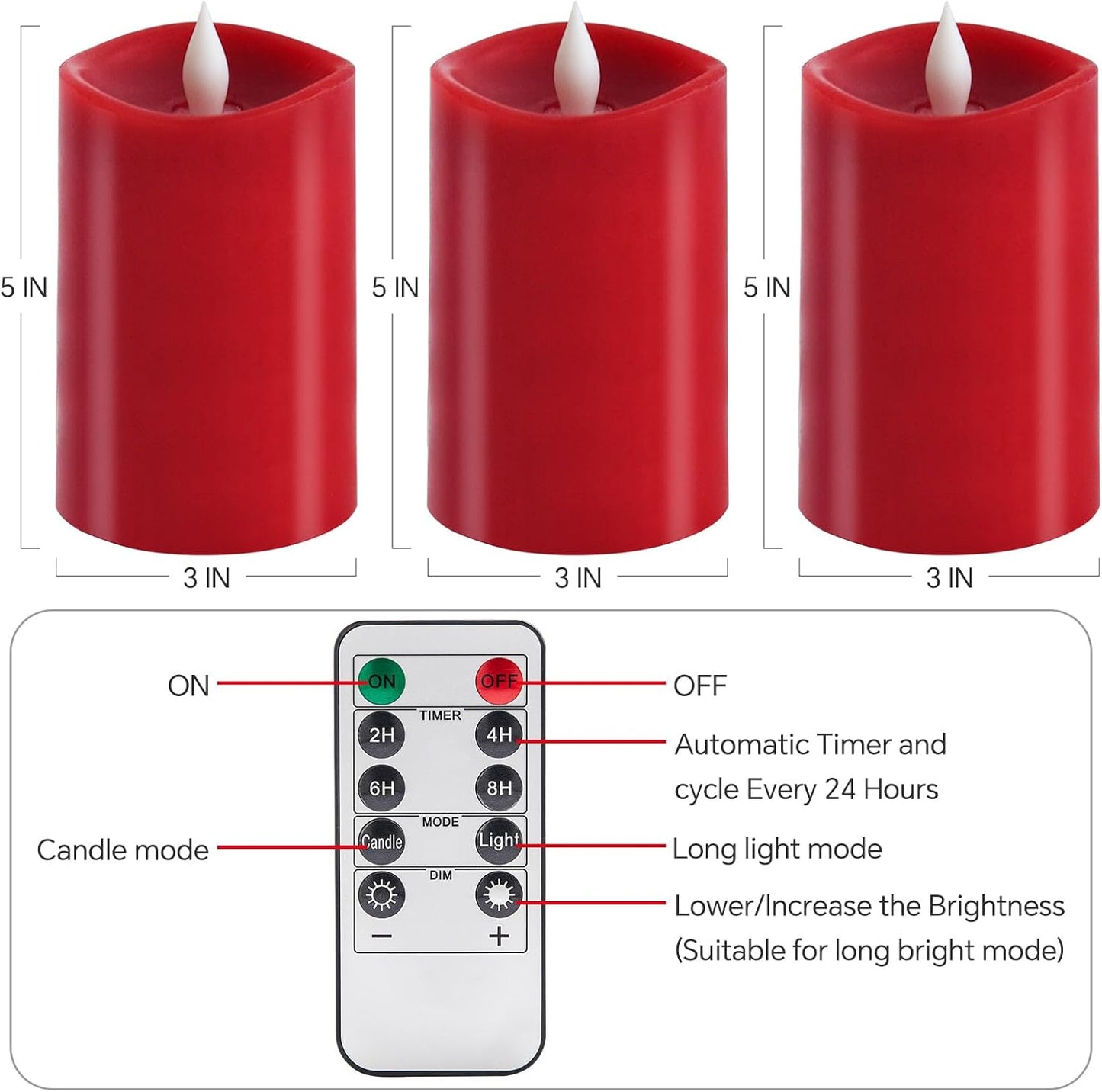 3x4 Flickering Flameless Candles Set of 3,Real Wax Pillar LED Candles,with Timer,4 inch Flameless Candles with Remote,for Party Wedding Holiday Home Decor,Ivory