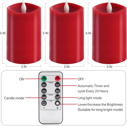 3x4 Flickering Flameless Candles Set of 3,Real Wax Pillar LED Candles,with Timer,4 inch Flameless Candles with Remote,for Party Wedding Holiday Home Decor,Ivory