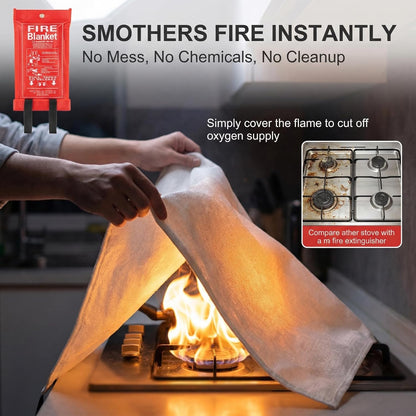 RAINFLOW 40inch Fire Blanket - Emergency Blanket for Home and Kitchen Fiberglass Fire Blanket for Home Office Car Warehouse Grill Camping Essentials Survival Safety