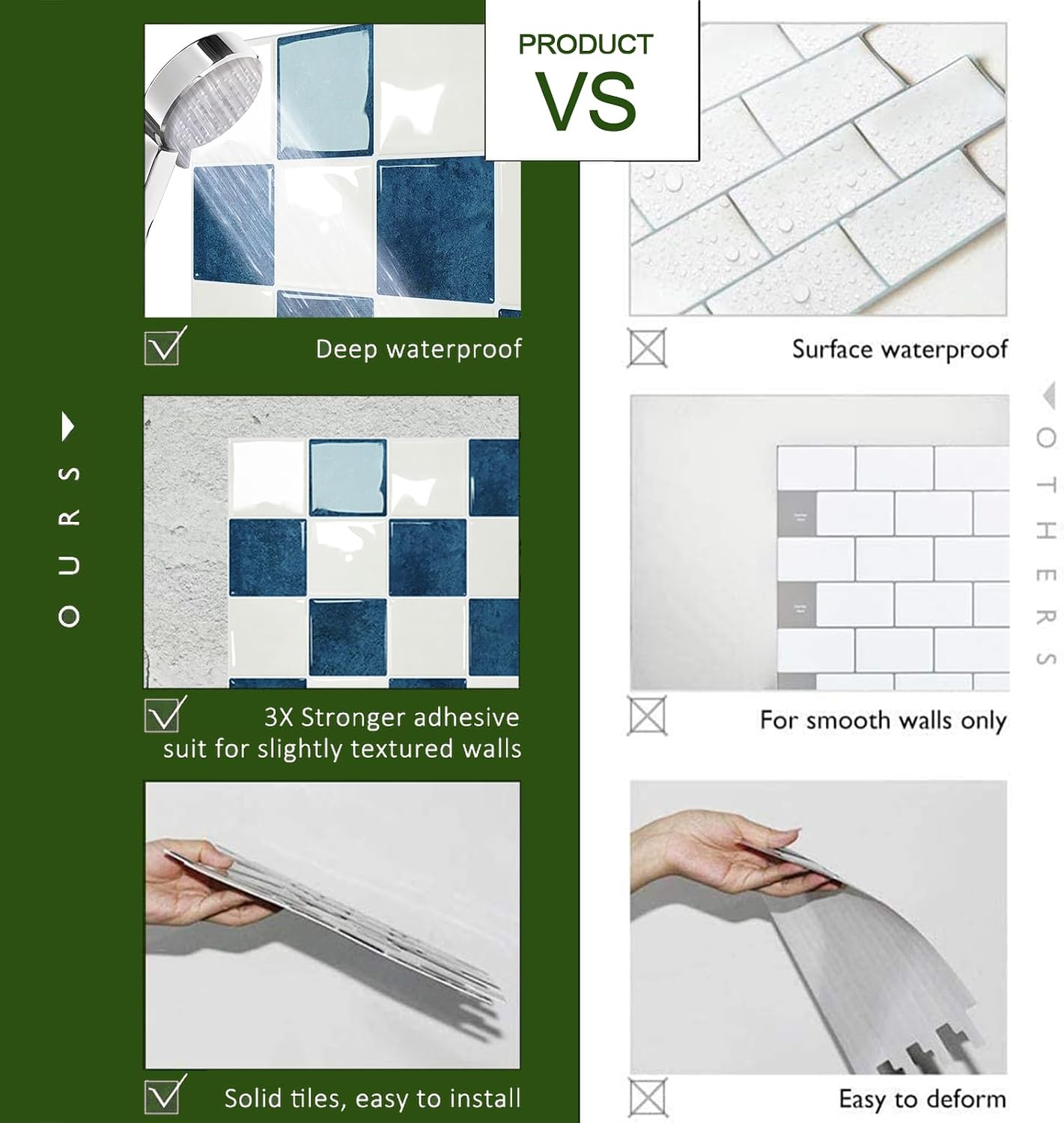 STICKGOO 10 Sheets Peel and Stick Backsplash - 9" x 9" 4D Adhesive Peel and Stick Tile Backsplash for Kitchen&Bathroom