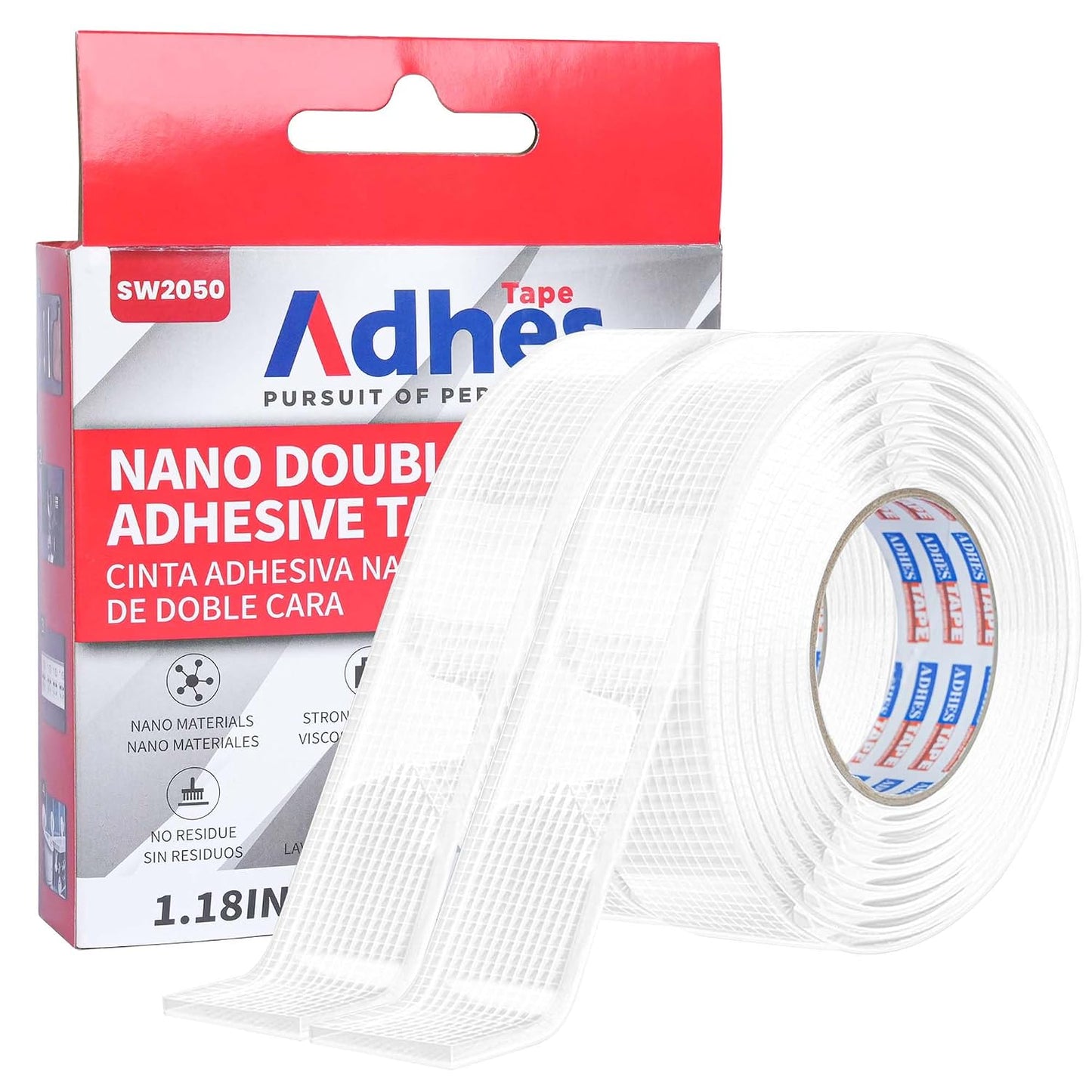 ADHES Easy to Tear Nano Double Sided Tape Mounting Tape,30mm X 5m, Reusable Heavy Duty Strong Adhesive for Home,Office,Wall,Carpet,Photos