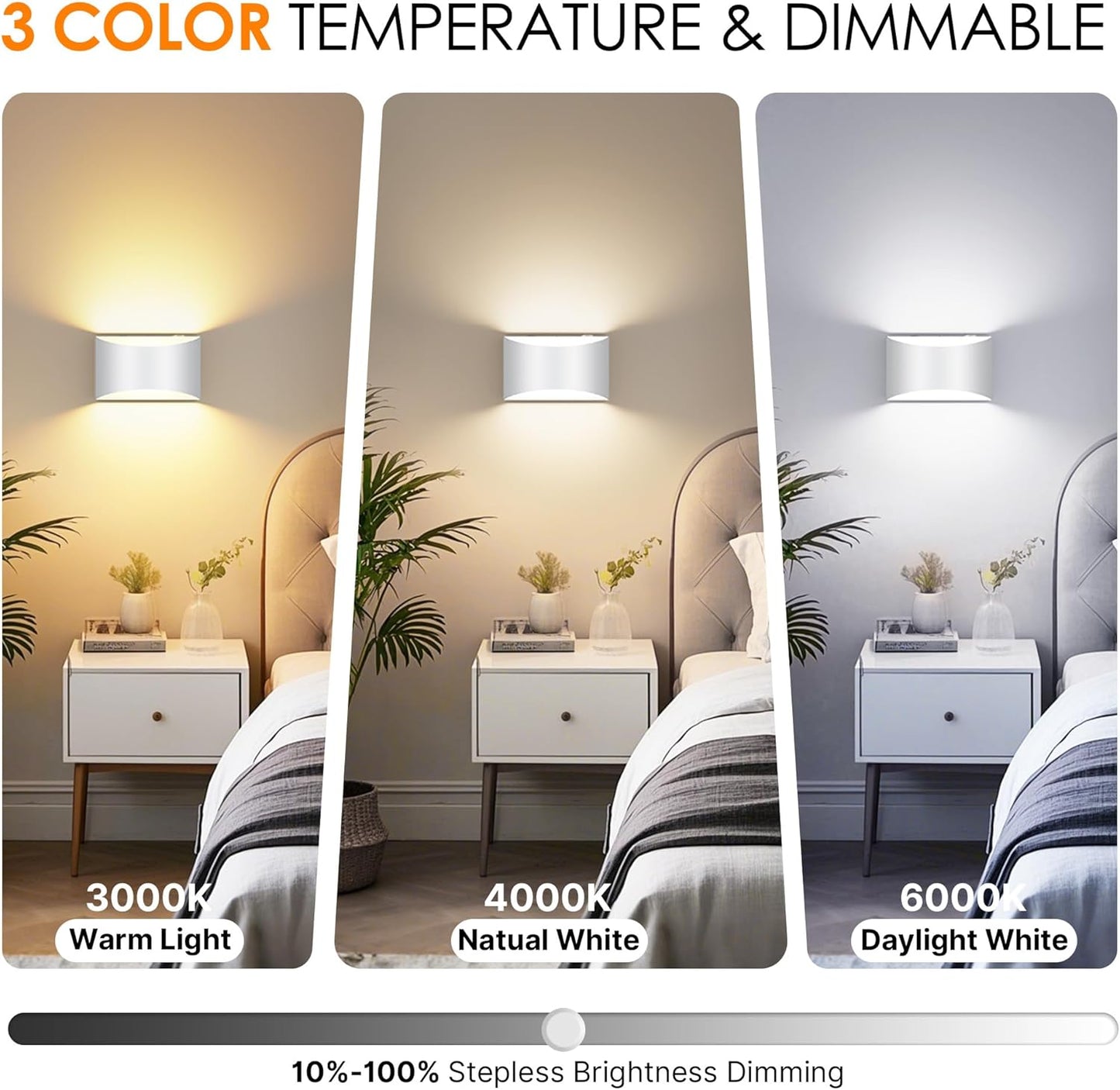 FOLKSMATE Battery Operated Wall Sconces Set of 2, 8000mAh Rechargeable Remote & Touch Control Wall Lamps, 3 Color Temperatures, Timer Dimmable Light for Bedroom, Living Room, Hallway