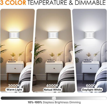 FOLKSMATE Battery Operated Wall Sconces Set of 2, 8000mAh Rechargeable Remote & Touch Control Wall Lamps, 3 Color Temperatures, Timer Dimmable Light for Bedroom, Living Room, Hallway