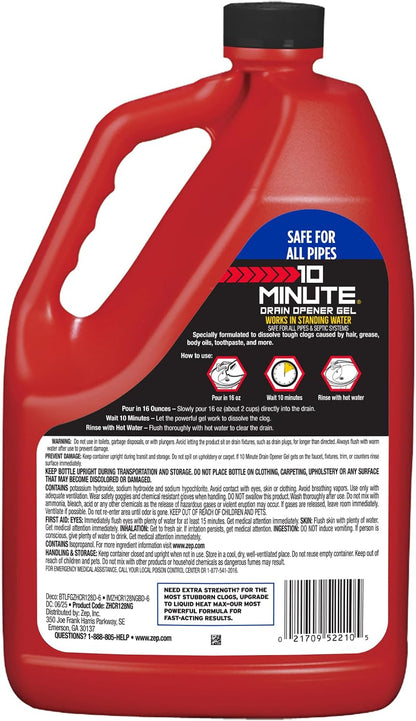 Zep 10 Minute Drain Opener Gel 64 Ounce - ZHCR64NG - Commercial Strength, Fast Acting and Safe for All Pipes