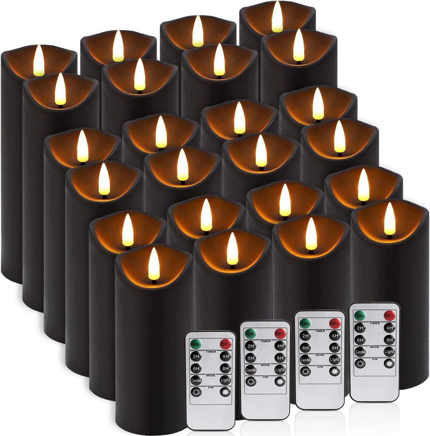 YOROXRG Set of 24 Waterproof Outdoor Flameless Candles, LED Candles with 4 Remote and Timer,(H 4" 5" 6" x D 2.2"),for Christmas,Halloween,Wedding,Festival