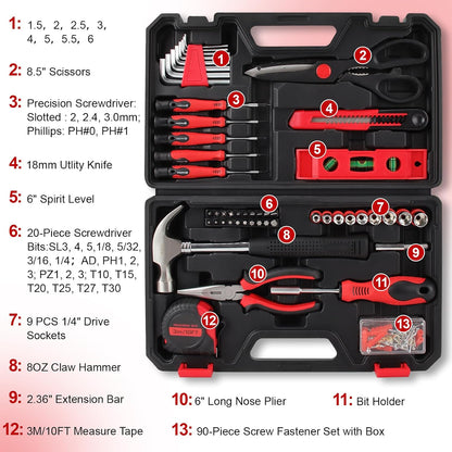 51-Piece Red Tool Set, Home Tool Kit with Toolbox Storage Case Home Repair Tool Kit with Drawer for Women2