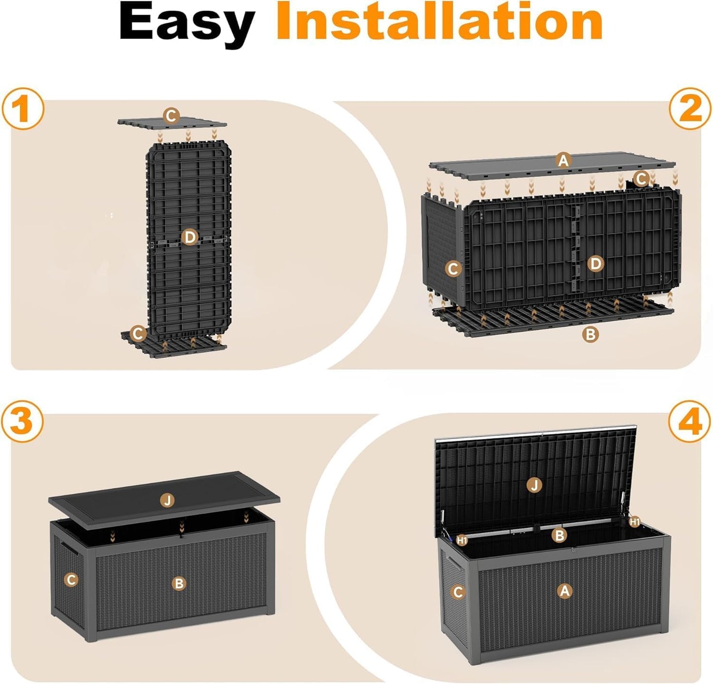 ROJIK 340 Gallon Deck Box Outdoor Waterproof,Weatherproof Outdoor Storage Boxes Lockable with Lid,Outside Resin Storage Bench for Patio Cushions,Garden Tools and Pool Accessories(Black)