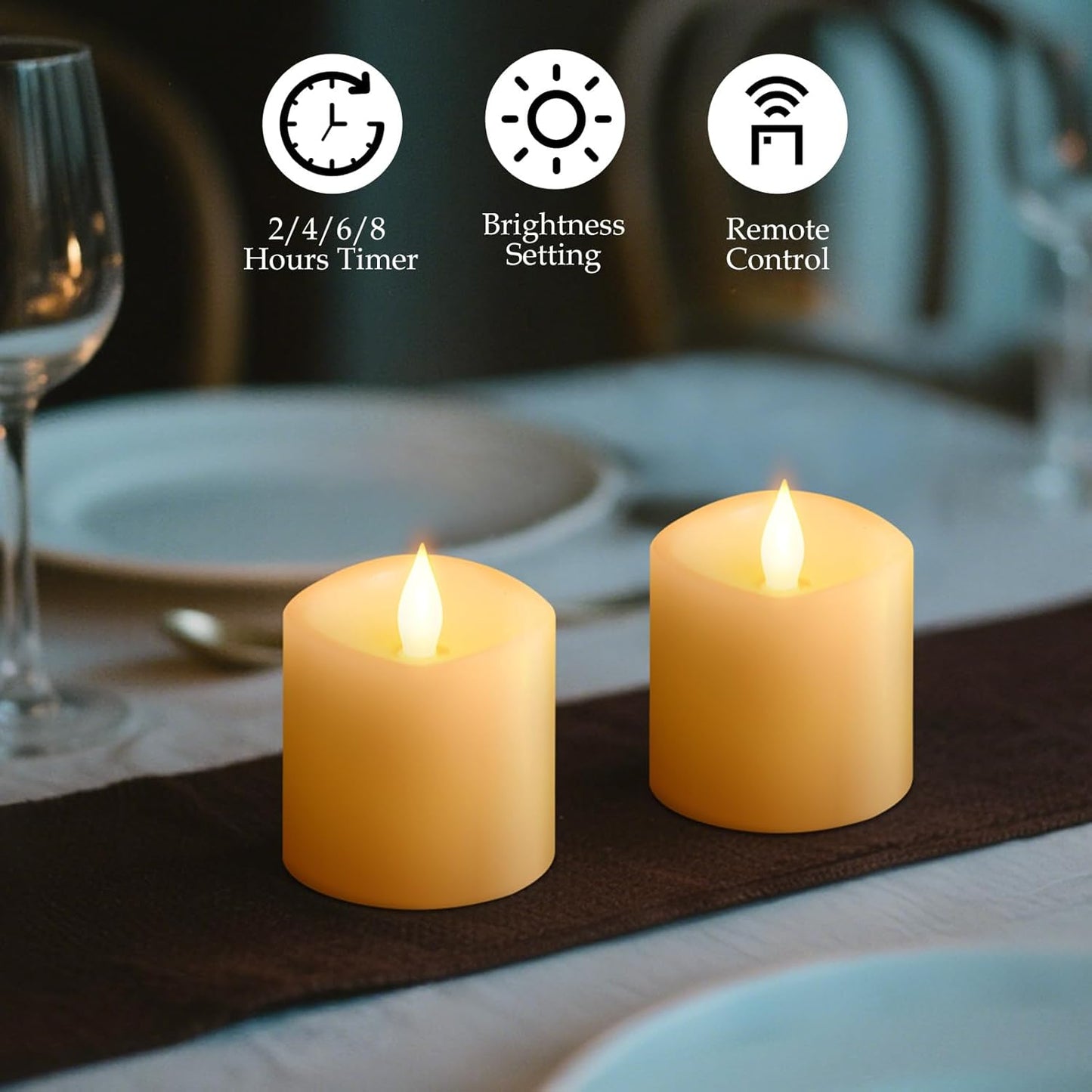 3"x4" Flickering Flameless Battery Candles with Timer, White Realistic LED Pillar Candles, Set of 2 Large Remote-Operated Candles for Home Indoor/Outdoor & Holiday Decor