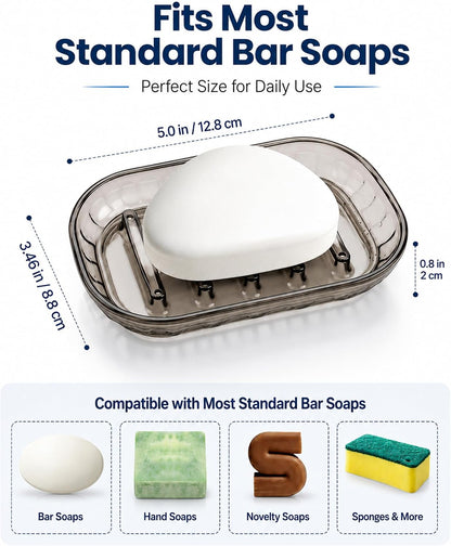 OTHIX 3 Pack Clear Plastic Soap Dish for Bar Soap, Bar Soap Holder Tray with Raised Ridges for Shower | Bathroom | Kitchen Sink |Dry Fast| Easy to Clean (Clear)