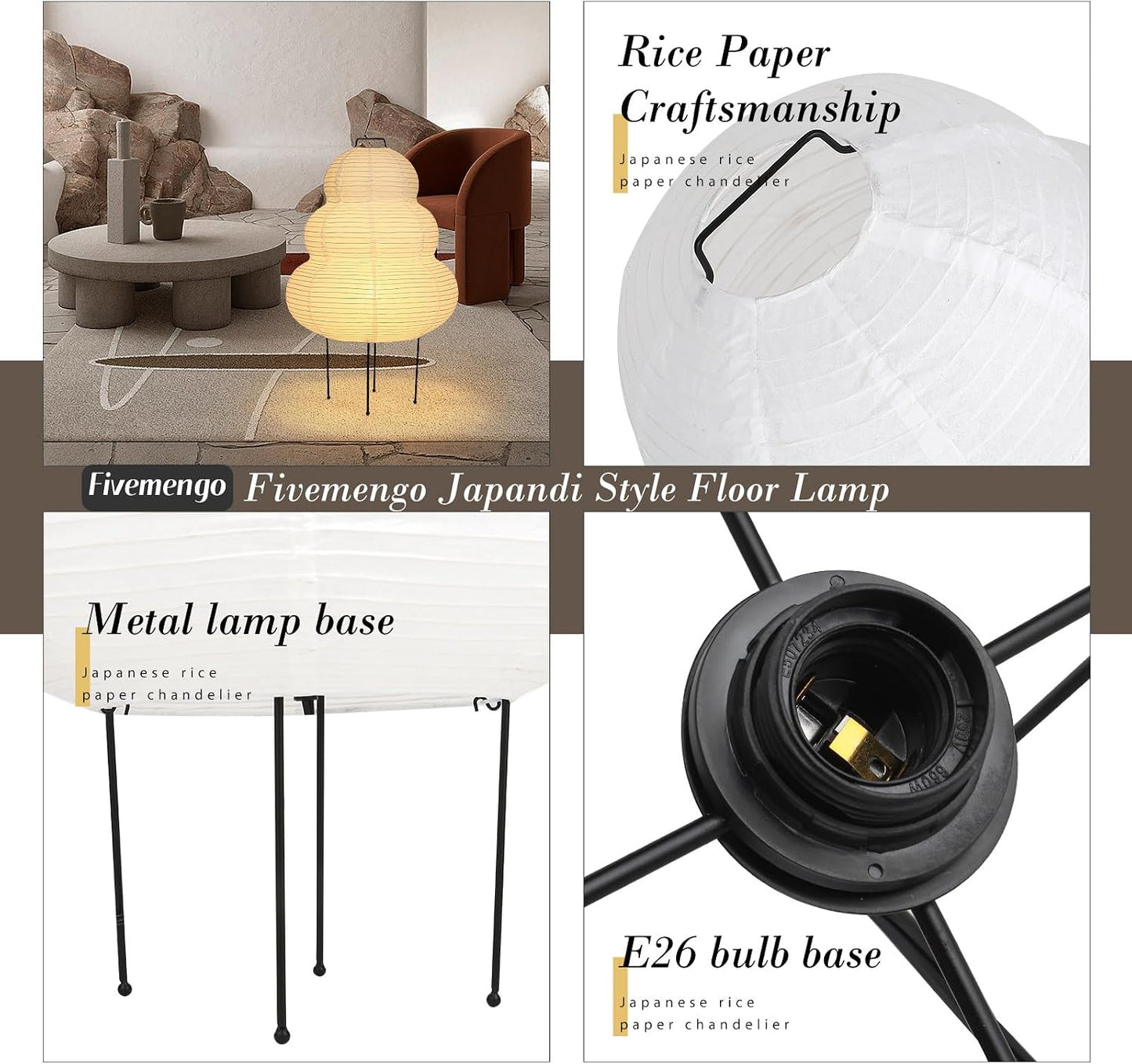 Paper Floor Lamp, White Rice Paper Lantern Lights with 3CCT Bulb, Japanese Japandi Wabi Sabi Cozy Lantern Noguchi Floor Lamp for Bedside Nightstand Bedroom Office Living Room, 1 Pack
