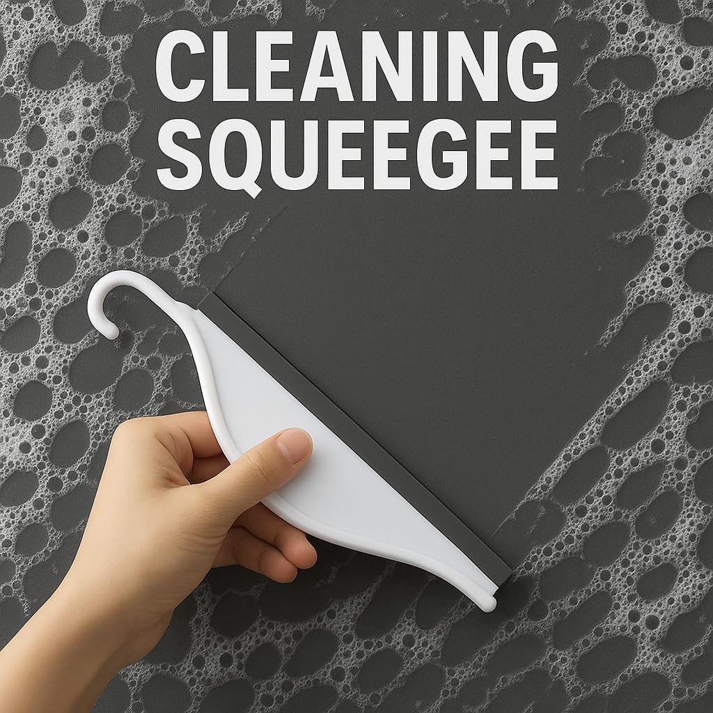 Mini Shower Squeegee for Glass Doors – Small Handy Bathroom, Countertop & Window Cleaner with Rubber Blade and Hook for Tile Walls, Mirrors, Kitchen Sink - Pack of 2