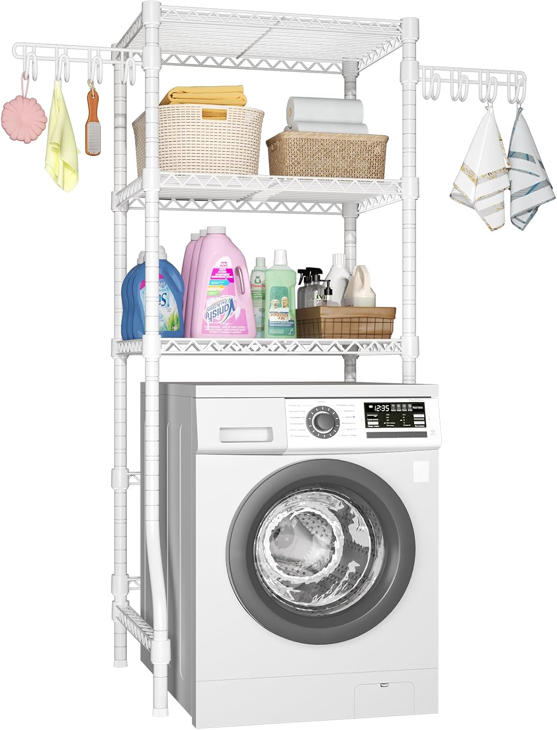 Ulif U8 Mini Laundry Room Storage Organizer, Over the Washer and Dryer Storage Shelves for Laundry Organization, 29.5”W x 17.3”D x 76.2”H, Suit Washing Machine Width within 27.1”, Hold 304 lb, Black
