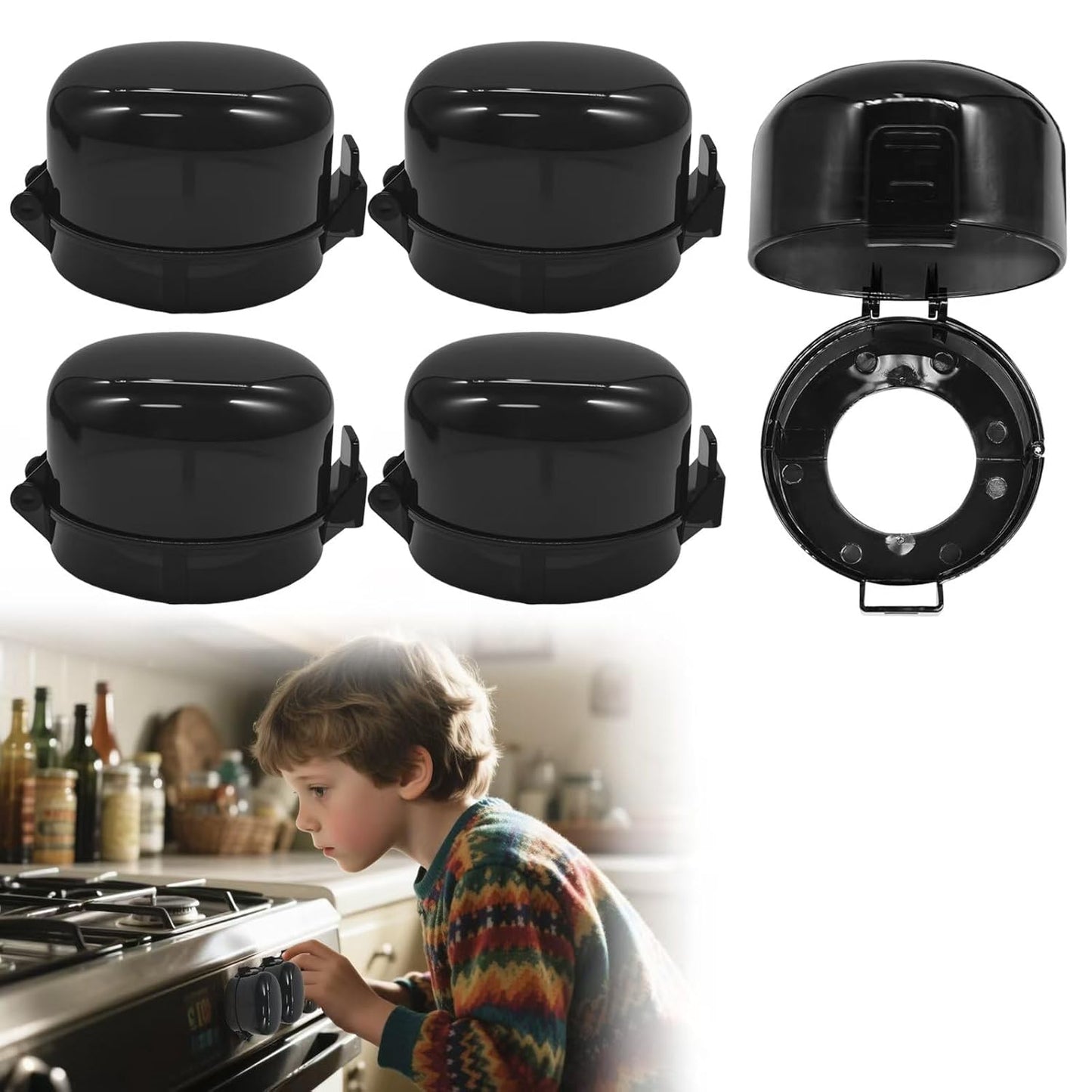 5-Pack Stove Knob Covers for Child & Pet Safety – Upgraded Push-On Gas Stove Locks, Clear Heat-Resistant Oven Knob Protectors, Babyproof Kitchen Appliance Guards