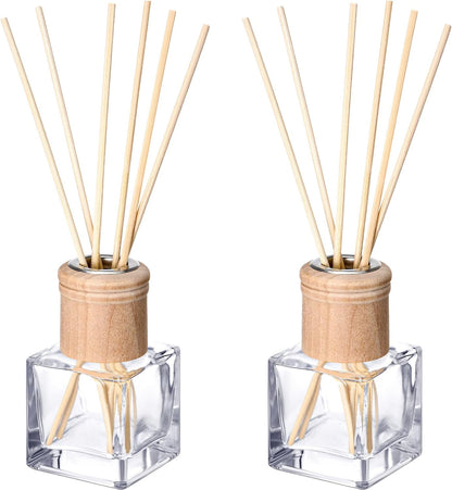 Roshtia 4 Set Reed Diffuser Bottle Empty Refillable Fragrance Glass Diffuser Bottles with Wooden Caps Rattan Sticks 50ml 1.7 oz Glass Jars for DIY Fragrance