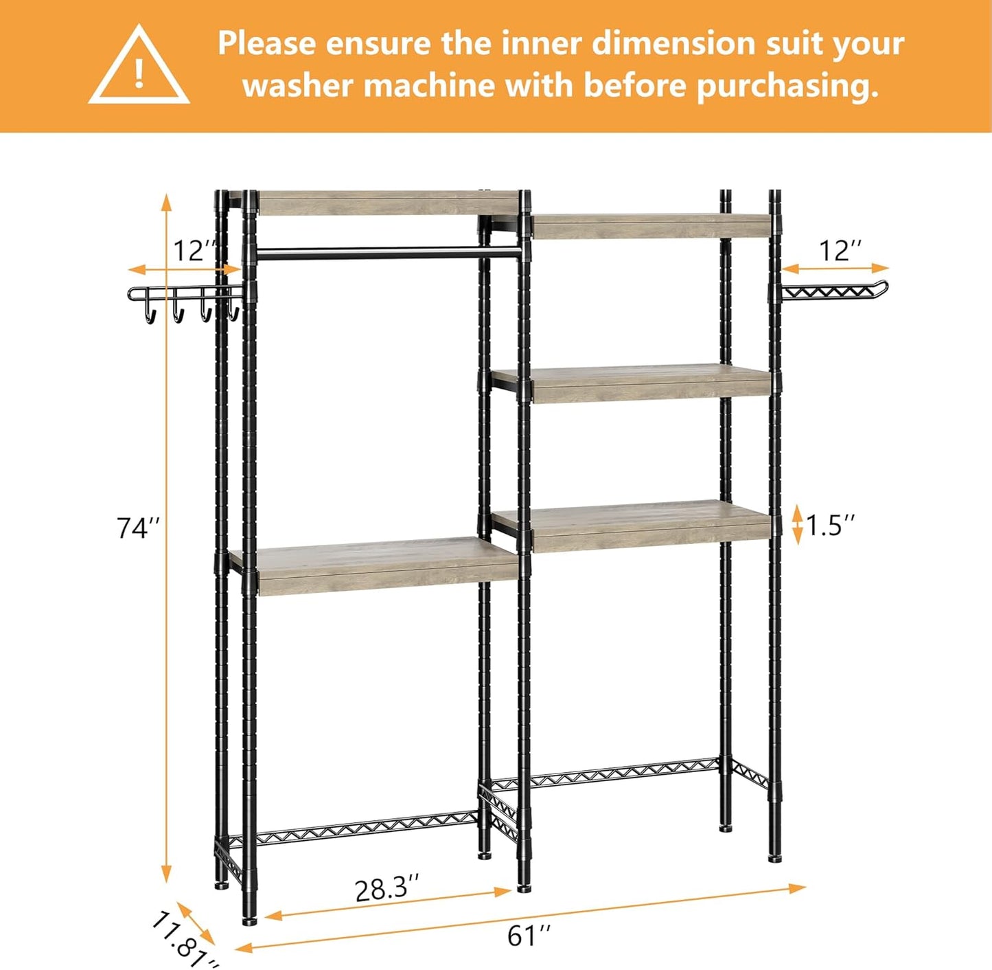 IDEALHOUSE Laundry Room Organization and Storage,5 Tier Wood Over The Washer and Dryer Storage Shelf with Drying Clothes Racks,Space Saver Heavy Duty Bathroom Laundry Shelf for Home Storage and Decor