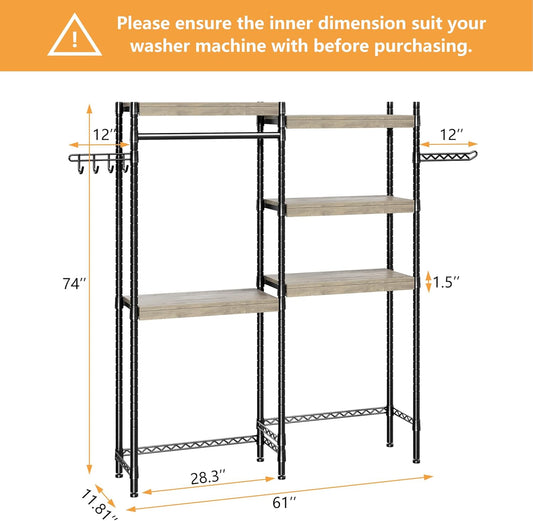 IDEALHOUSE Laundry Room Organization and Storage,5 Tier Wood Over The Washer and Dryer Storage Shelf with Drying Clothes Racks,Space Saver Heavy Duty Bathroom Laundry Shelf for Home Storage and Decor