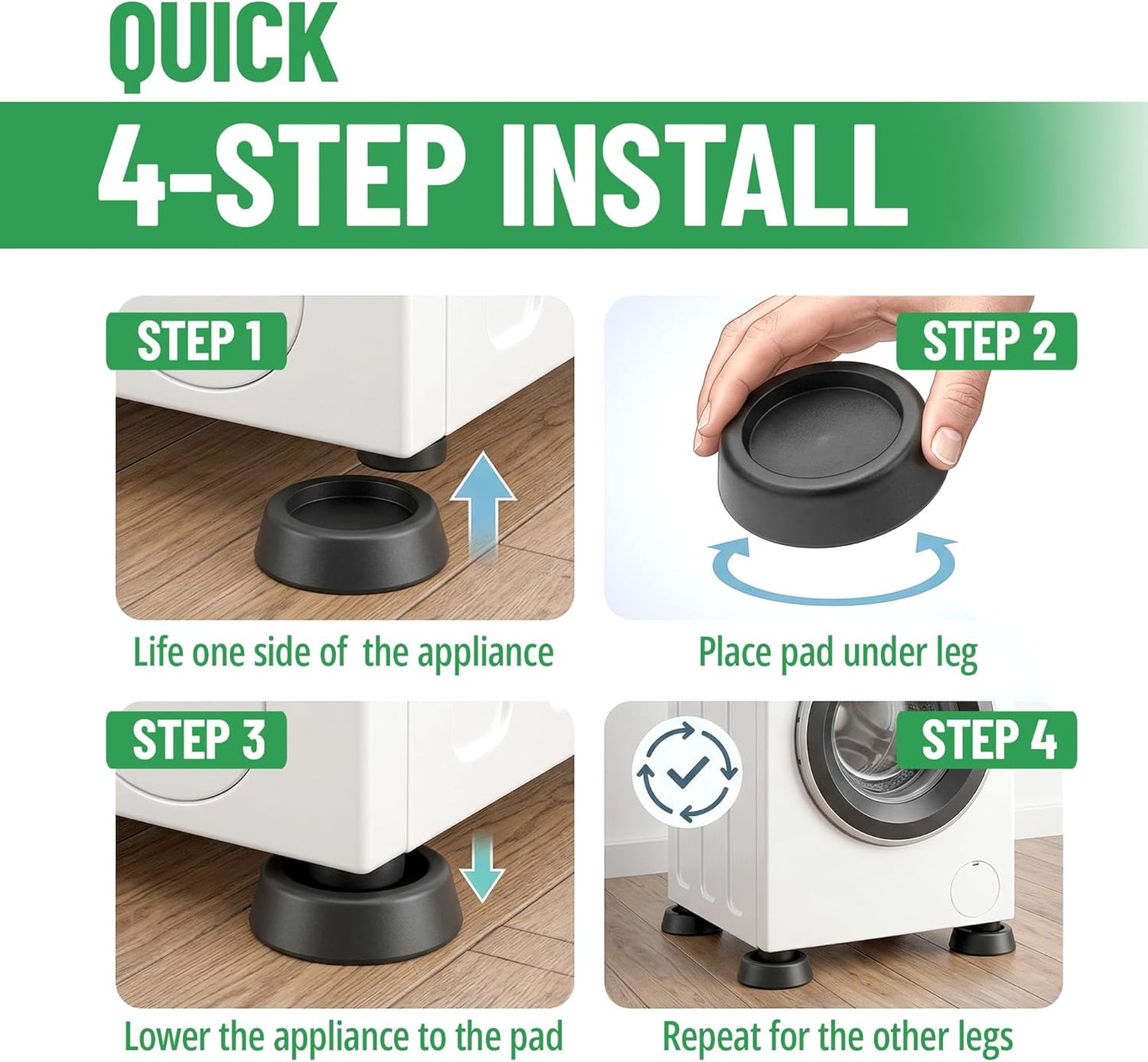 Evelots Anti Vibration Pads for Washing Machine - 8 Pack - Washer Dryer Pedestal Pads - Noise Dampening Support - Floor Protection - Stabilize Washer and Dryer