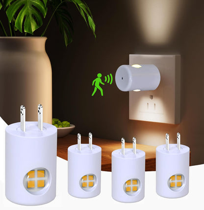 GEPLAD 4-Pack Motion Sensor Night Light, Plug into Wall Dusk to Dawn LED Nightlight, Auto On/Off, 3000K Soft White 100 Lumens, Rotatable Plug-in Design for Hallway, Staircase, Bathroom, Corridor