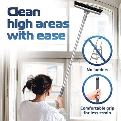 DSV Standard Grout Scrub Brush with Long Handle, 50'' Tile Grout Scrubber, V-Shape Crevice Cleaning Brush for Hard to Reach Areas, 180° Rotation Grout Cleaner for Tile Floors, Baseboards and Corners