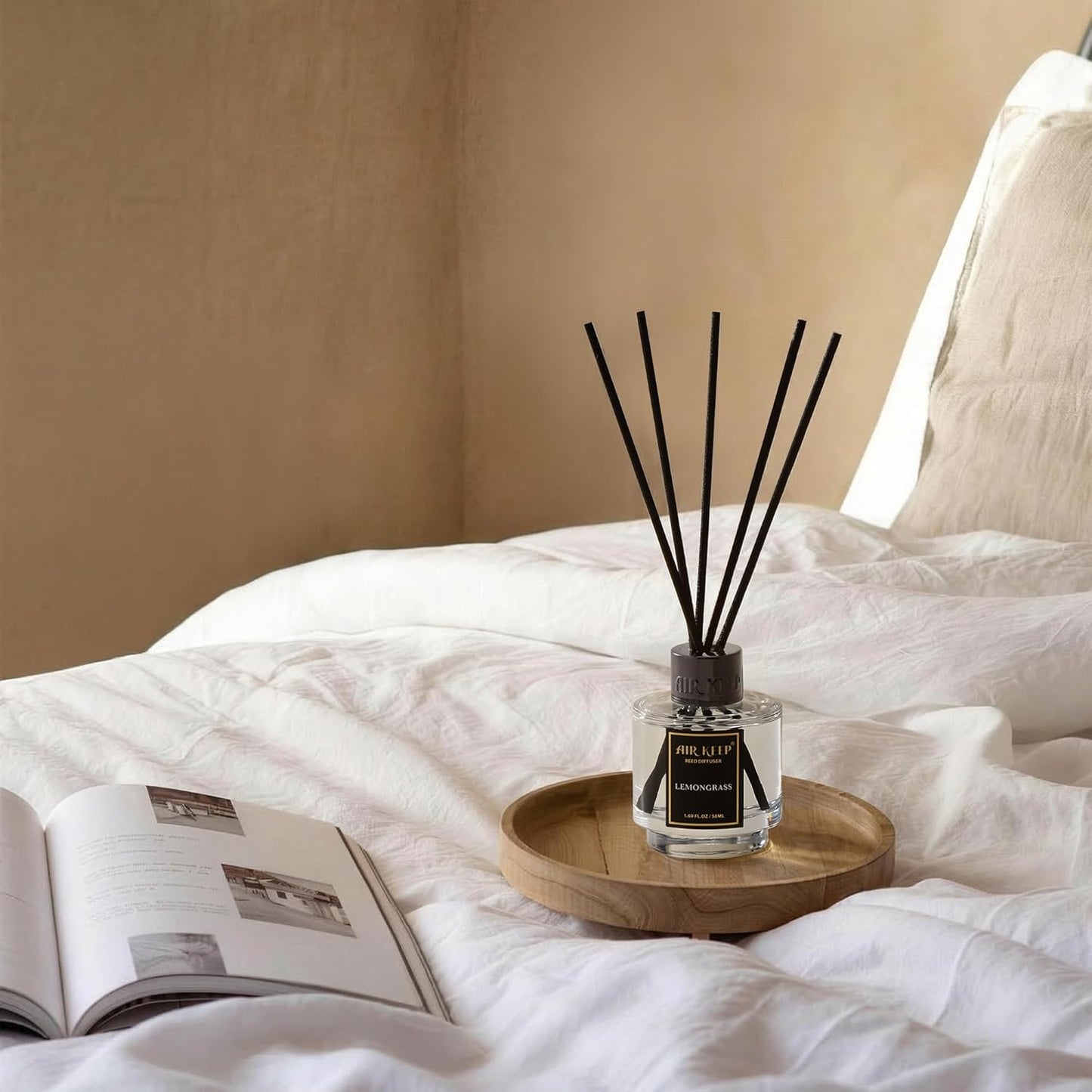 Airkeep Reed Diffuser Set of 3 for Bathroom Air Fresheners, Oil Diffuser Sticks | Cedar Wood,White Pine Moroccan Amber Scent Diffuser(1.7 fl oz*3) Fragrance with 18 Sticks Defusers | Shelf Decor