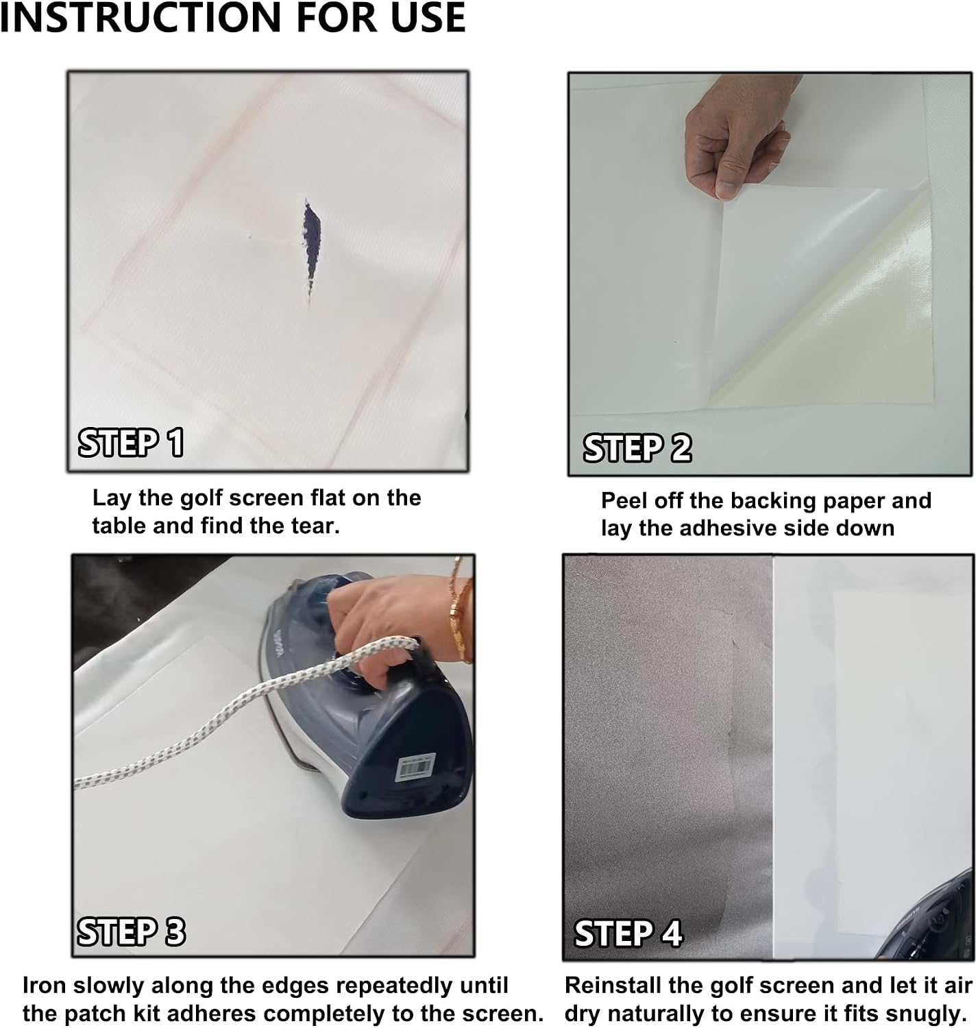 Golf Simulator Screen Patch Kit - Pack of 2 Adhesive Screen Patches (Peel & Stick, Iron-On for Strong Bond)