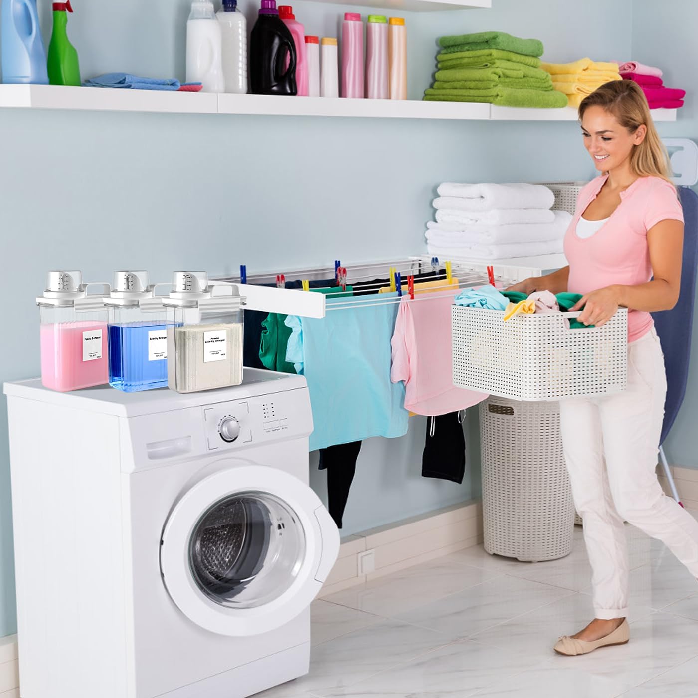 60OZ Liquid Laundry Detergent Dispenser, Laundry Soap Dispenser, Clear Plastic Fabric Softener Holder and Container, Laundry Room Organization and Storage, 2 Pack