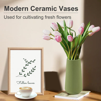 White Ceramic Vase, GUKJOB Small Cute Flower Vase for Pampas Grass, Home, Living Room, Dining Table, Farmhouse, Office Decor, Bedroom, Table, and Kitchen Shelf (White- 2PCS)