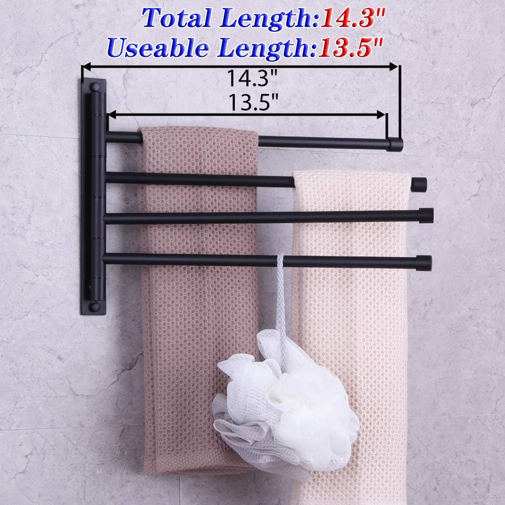 GERZWY Wall Mount Bath Towel Rack with 4 Arms Stainless Steel Bathroom Swing Arm Towel Bars Organizer, White