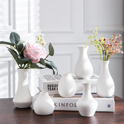 White Bud Vases, Ceramic Small Vase Set of 5, Mini Vases for Fresh and Dried Flowers, Modern Home Decor, Pottery Centerpiece Table Decorations