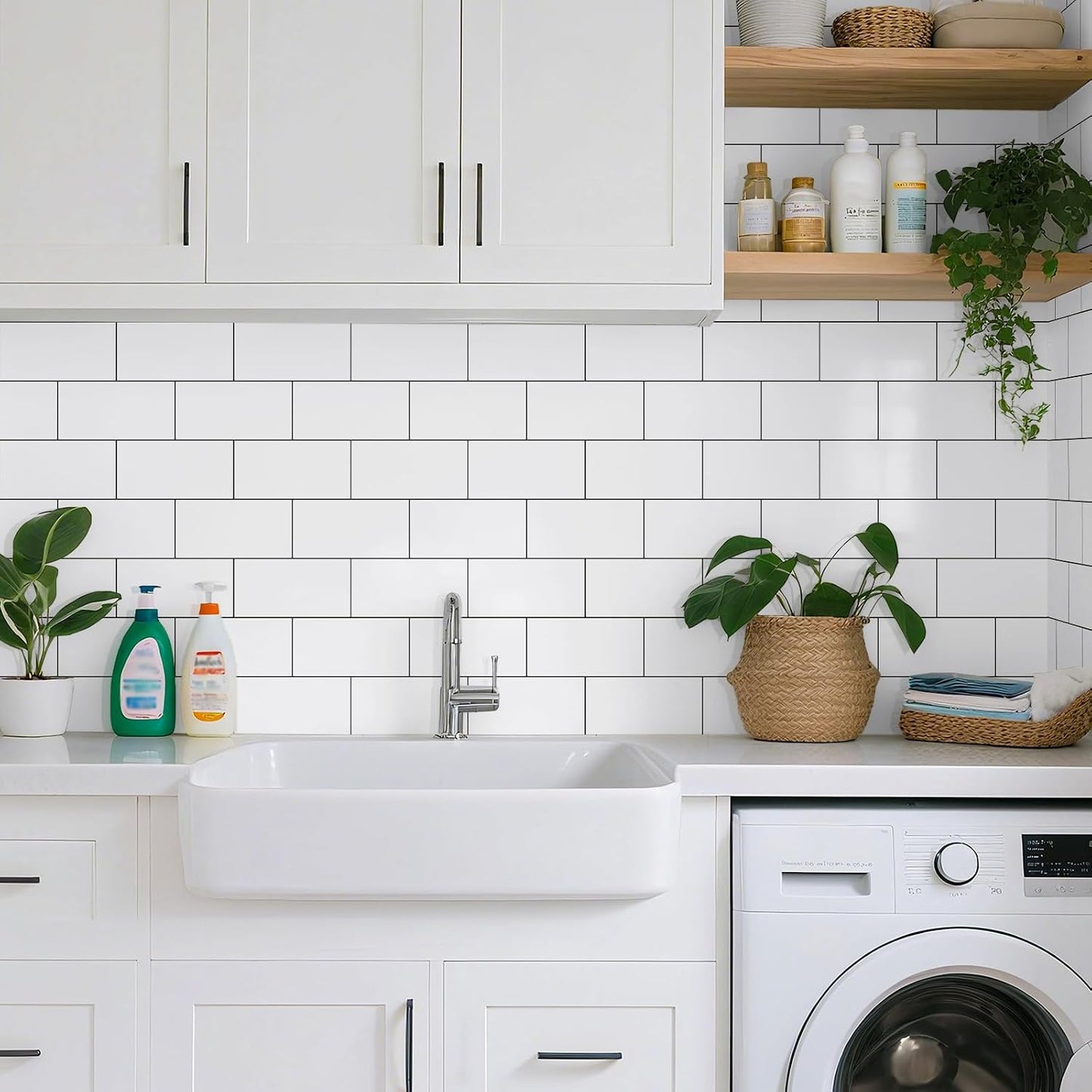100-Pieces Peel and Stick Backsplash Waterproof PVC Shower Wall Tile | Glossy Pure White Back Splash Sel f Adhesive Stick on Subway Tiles for Walls Kitchen Bathroom