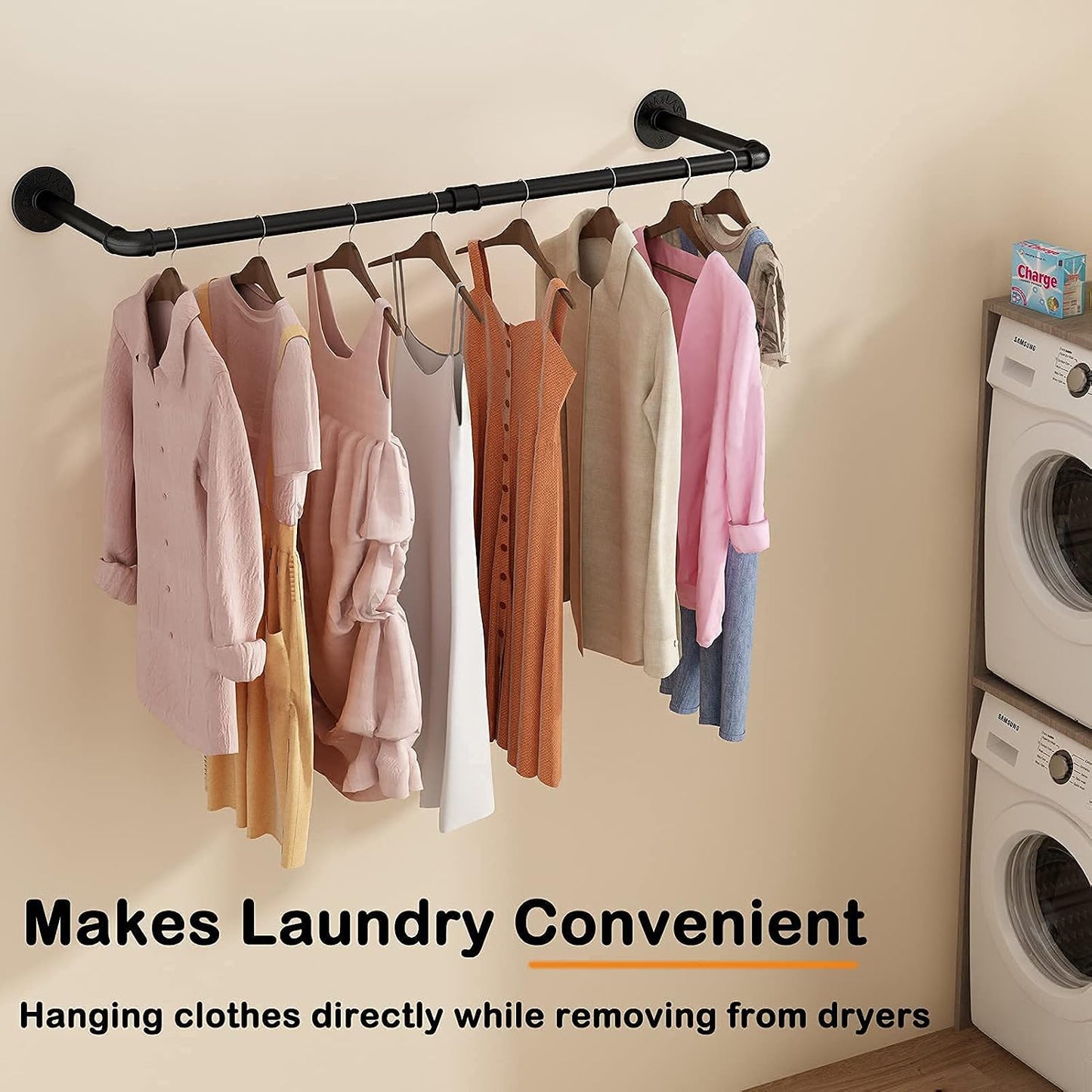 Wall Mounted Clothes Rack 31.5in, Industrial Pipe Wall Mount Clothing Rack, Heavy Duty Iron Garment Racks, Space Saver Multi-purpose Hanging Rod for Laundry Room, Closet Storage, 1 Pack
