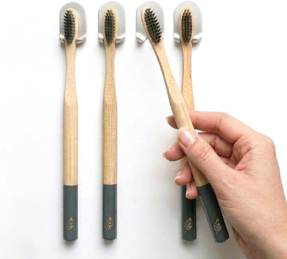 Aluminum Toothbrush Holder, Set of 4 Wall Mounted Self-Adhesive Clips, Anodized Finish for Quick-Dry Storage – No Drilling Required