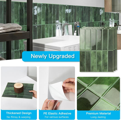 Art3d 11.4 x 9 Inch Heavy-Duty Peel and Stick Backsplash for Home Décor, 10-Pack PVC Wall Tiles for Kitchen Countertop, Green