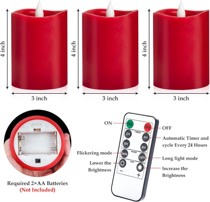 3"x4" Flickering Flameless Battery Candles with Timer, White Realistic LED Pillar Candles, Set of 2 Large Remote-Operated Candles for Home Indoor/Outdoor & Holiday Decor
