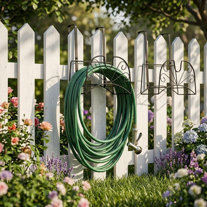 Garden Hose Holder, Sturdy Hose Storage Organizer Reel Rack for Outside Garden Lawn Yard Farm -Wall Mount Or Hanger (White)
