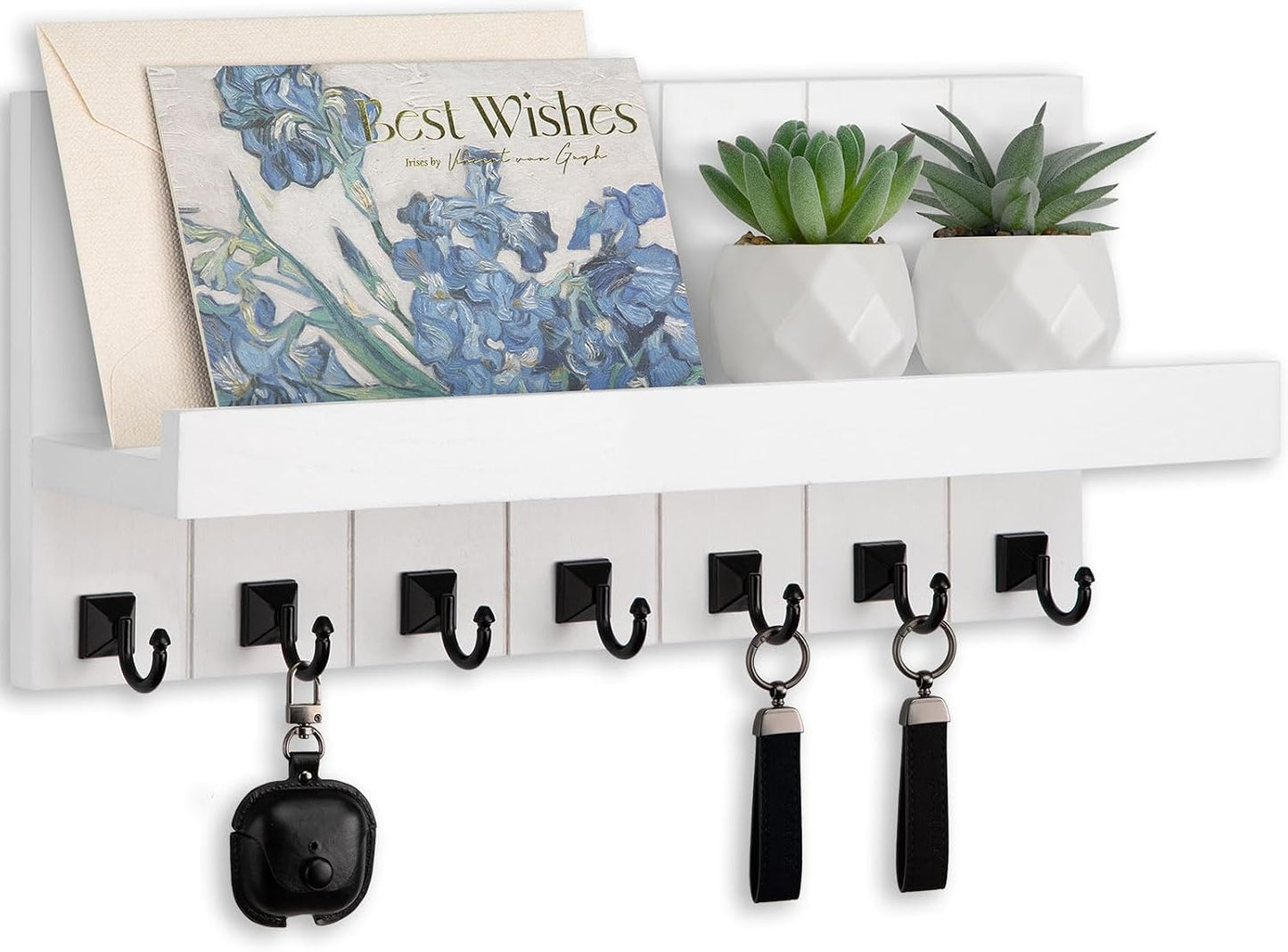 Key Holder for Wall, Decorative Key Holder with Shelf, Key and Mail Holder Wall Mount, Farmhouse Decor with 5 Key Hooks for Keys, Coats, ect.