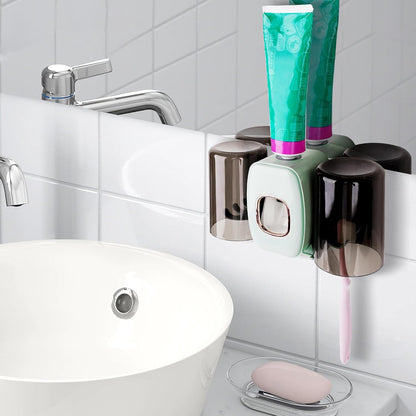 4 Slots Wall Mount Toothbrush Holder with Cover, Self Adhesive Toothbrush Storage Organizer for Shower, Toothbrush Hanger with 2 mouthwash Cups for Bathroom, Medicine Cabinet, Dorm (Black)