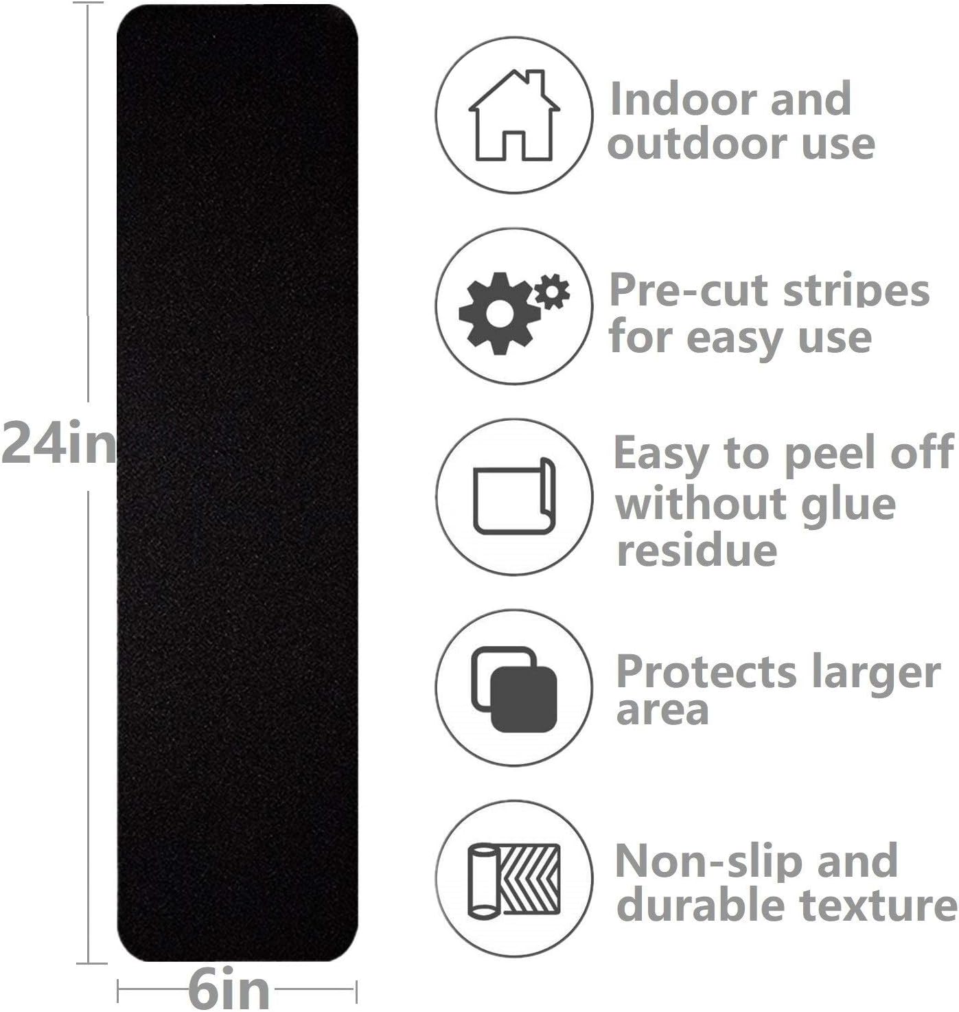 3 Pack Large 6 Inch x 24 Inch Non Slip Stair Treads Black High Traction Adhesive Pre-Cut Safety Tape Tread Prevents Slips and Falls Outdoor